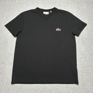 Lacoste Mens V-Neck T-Shirt Black Regular Fit Cotton Logo Size L/Fr 5